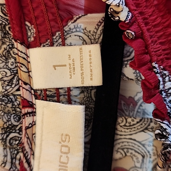 Chico’s Red Shear Tunic Blouse cinched @Waist sz 1 - Picture 3 of 10